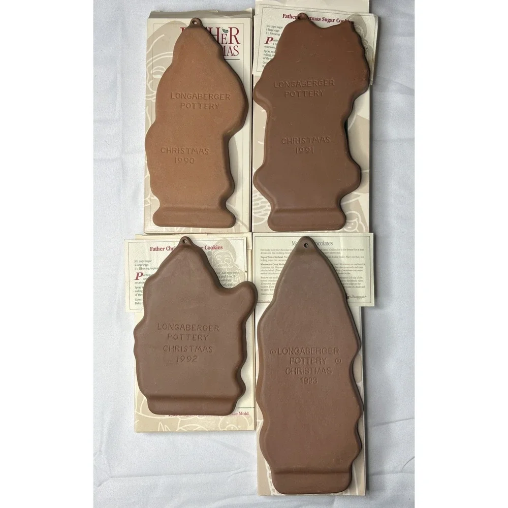 Lot of 4 Longaberger Pottery Cookie Molds Santa St. Nick -1990, 1991, 1992, 1993